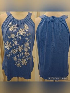 Y2K INC. International Concepts  Halter Tank Top w Metallic Embroidery & Buttons